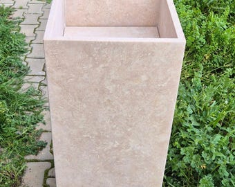 Travertine Square Modern Design Pedestal Sink - Hidden Drain