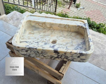 Rustic Calacatta Marble Rectangular Sink - Oval Corners