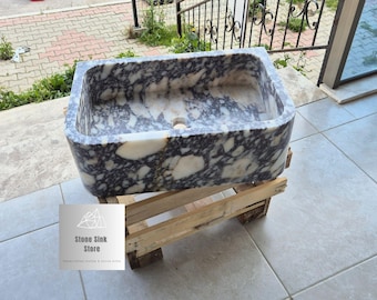 Calacatta Viola Marble Wall Mount Sink: Handcrafted Marble Vanity
