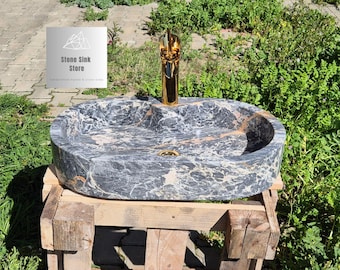 Fantasy Gray Marble Oval Rectangular Sink - with Faucet Hole
