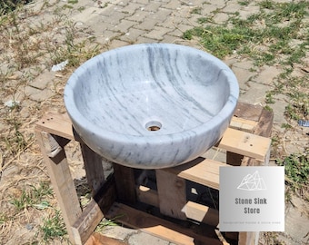 Gray White Marble Basin - Vessel Sink - Stone Basin