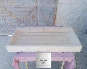 Travertine Vein Cut Sink with a Faucet Hole - Rough Edge - Hidden Drain