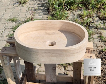 Travertine Oval Vessel Sink: Handcrafted Stone Wash Basin