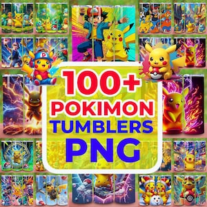 100+Sublimation tumbler ,png files Cartoon Png Clipart Bundle,Cartoon PNG, Pikachu, Poke ball PNG, Anime Cartoon Clipart, Instand Download.