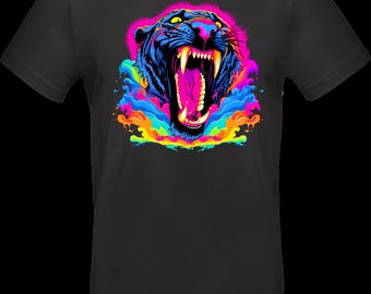 Streetwear T-shirt with DTF print | TC_0001 Neon Panther | Unisex cotton Oeko-Tex | Psychedelic big cat design