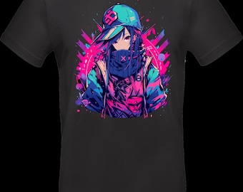 Streetwear T-shirt with DTF print | TC_0008 Cyberpunk Hero | Unisex cotton Oeko-Tex | Neon anime character design