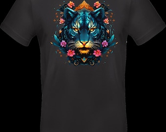 Streetwear T-shirt with DTF print | TC_0011 Royal Tiger Spirit | Unisex cotton Oeko-Tex | Majestic tiger with crown & flowers