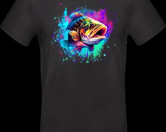 Streetwear T-shirt with DTF print | TC_0009 Neon Splash Fish | Unisex cotton Oeko-Tex | Colorful fish design with graffiti effect