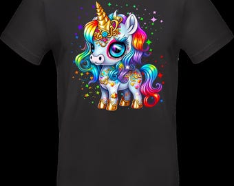 Streetwear T-shirt with DTF print | TC_0018 Rainbow Unicorn Magic | Unisex cotton Oeko-Tex | Colorful unicorn with rainbow mane & stars