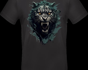 Streetwear T-shirt with DTF print | TC_0012 Dark Panther Rage | Unisex cotton Oeko-Tex | Black panther with glowing eyes