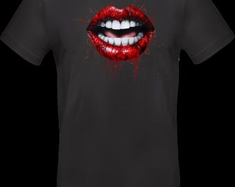 Streetwear T-shirt with DTF print | TC_0014 Bloody Lips | Unisex cotton Oeko-Tex | Red lips design with horror and gothic effect
