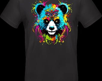 Streetwear T-shirt with DTF print | TC_0025 Neon Panda | Panda with ornaments, splash style | Oeko-Tex cotton | Streetwear & Festival