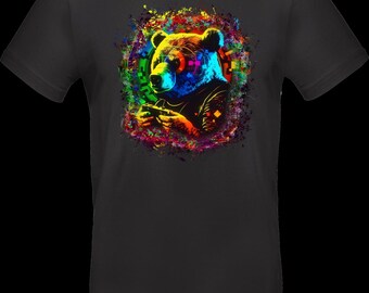 Streetwear T-shirt with DTF print | TC_0010 Gamer Bear | Unisex cotton Oeko-Tex | Neon bear with controller in graffiti style