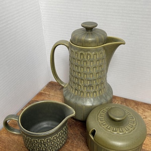 Vintage Hornsea Heirloom Coffee Set | John Clappison Olive Green Stoneware Mid Century Pottery