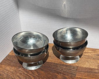 4x Vintage Silver Pedestal Bowl | Classic Footed Metal Serving Dish | Decorative Home Accent