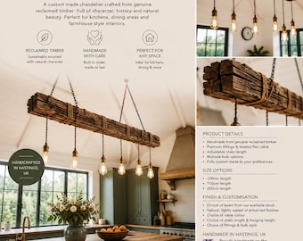 Kitchen Farmhouse Chandelier | reclaimed Oak beam or Elm