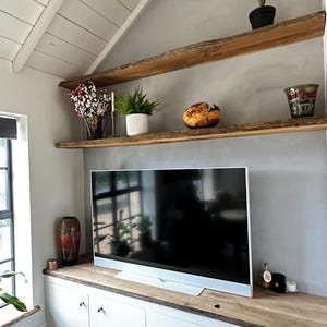 Extra-Long Live Edge Elm Shelf, 256cm Kiln-Dried Wall Shelf, Natural Grain Handmade UK Floating Shelf image 4