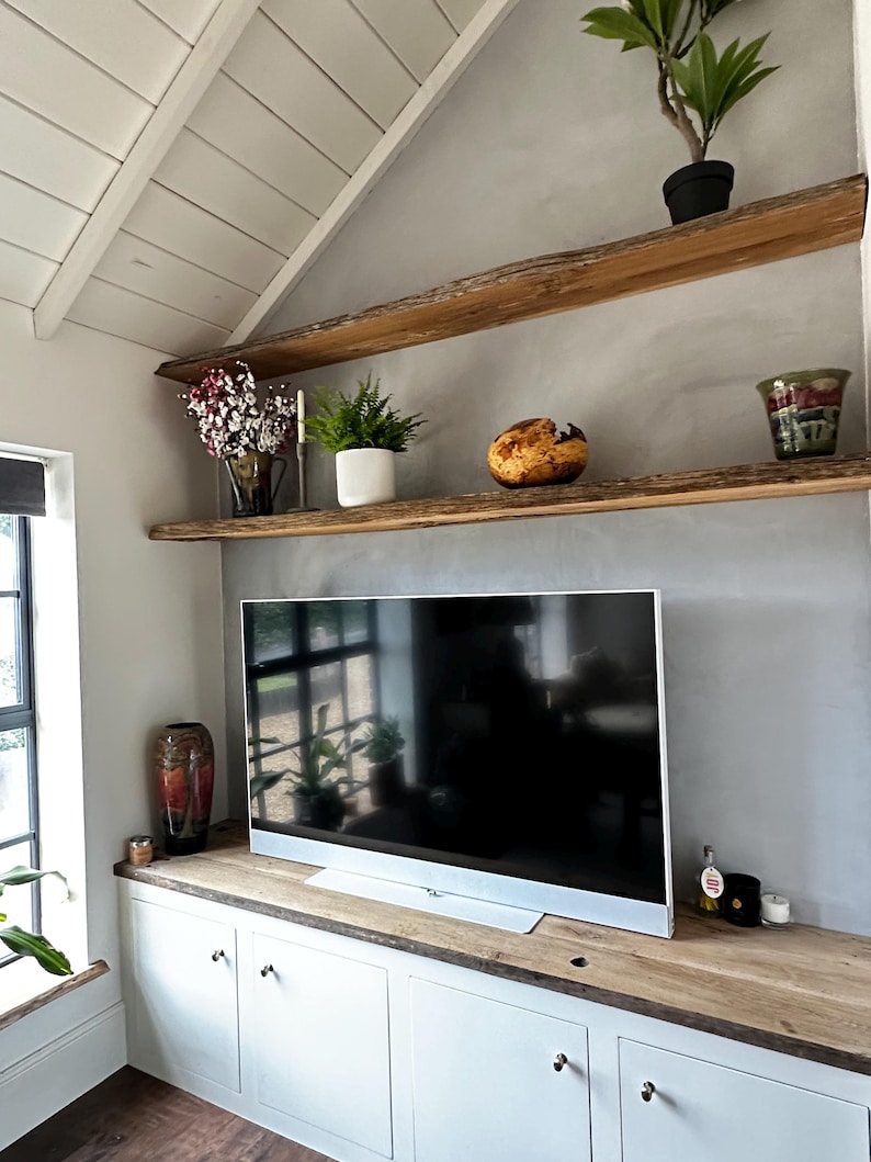 Extra-Long Live Edge Elm Shelf, 256cm Kiln-Dried Wall Shelf, Natural Grain Handmade UK Floating Shelf image 4