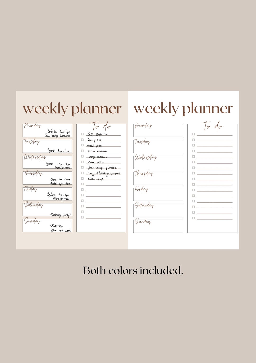 Minimalist Weekly Planner Printable (beige + White) - Digital Download ...