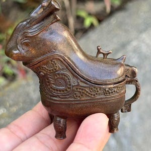 Vintage Antique replica Bronze Rabbit Zun Incense Burner, Antique Chinese Ritual Vessel Censer, Home Decor