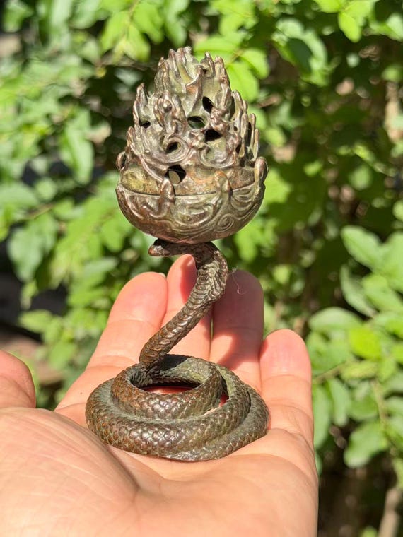 Snake Base Boshan Incense Burner, Antique Style Bronze Censer, Zen Home Decor