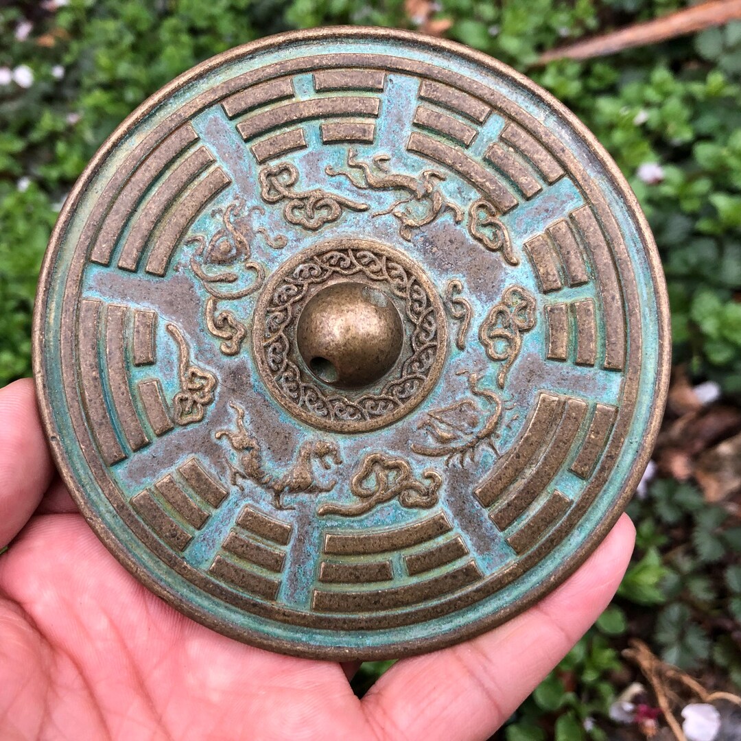 Vintage Dragon Pattern Bagua Zodiac Bronze Mirror, Antique Feng Shui ...