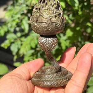 Snake Base Boshan Incense Burner, Antique Style Bronze Censer, Zen Home Decor image 4