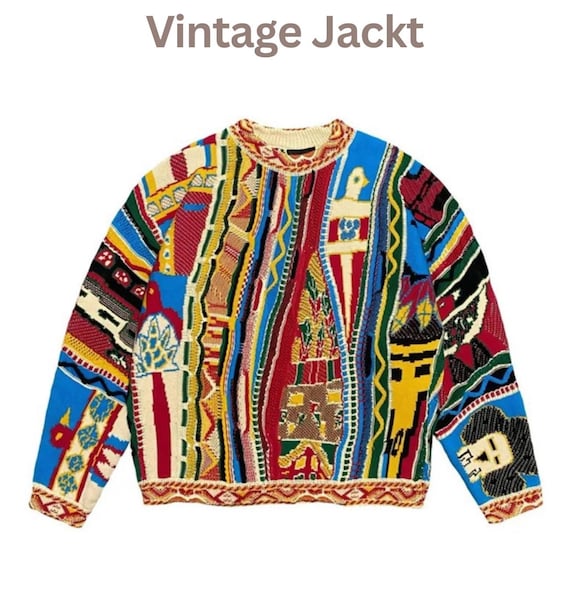 Vintage Coogi Style Sweater, Colorful Knit Pullover, Retro 90s Streetwear Jumper, Y2K Unisex Gift