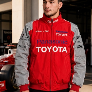 Vintage Toyota Racing Jacket – Panasonic, Denso, TRD Patches – Red Motorsport Bomber