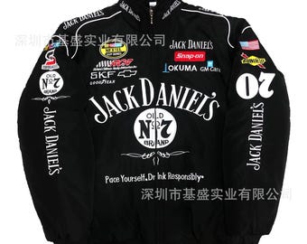 Jack Daniel’s Racing Jacket Black – Embroidered Sponsor Logos – Vintage Style Zip Up – Men’s Streetwear
