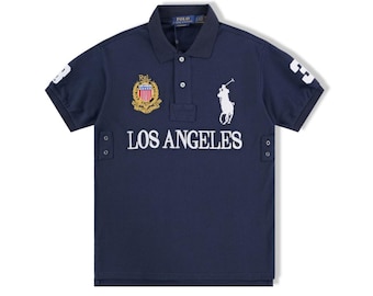 Koszulka polo Vintage Los Angeles: haftowany top z krótkim rękawem w stylu streetwear