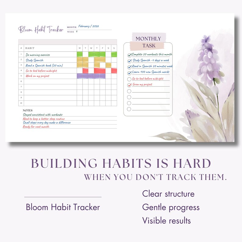 Weekly Bloom Chart Bloom Habit Tracker Printable | Weekly & Monthly | Printable Planner ...