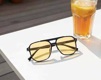 Yellow Lens Aviator | Black Frame Sunglasses | Unisex Fashion Eyewear