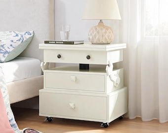 Modern Lift Top Side Table with Charging Station, Mobile End Table, Adjustable Nightstand with Storage, gift for housewarming