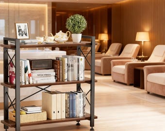 Industrial 3-Tier Bookshelf: Wood Metal Rustic Storage Display Shelf