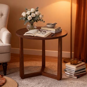 Round Wood Side Table | Solid Rubber Wood Tripod End Table | Modern Minimalist Accent Table for Living Room Bedroom | gift for housewarming