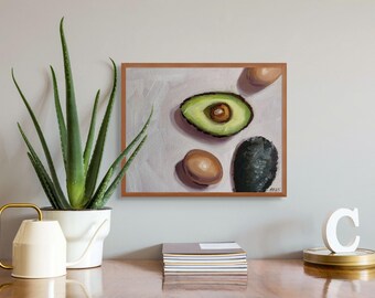 Small Oil Painting 8 x 10 Avocado and Eggs