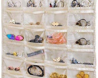 Hanging Jewelry Organizer 80 Pockets Double-Sided Accessories Storage Holder for Earrings Necklaces Rings