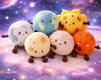 Solar System Plush Set – Cute Smiling Planet Toys, Earth Moon Sun Stuffed Dolls