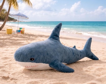 Giant Shark Stuffed Animal – Soft Blue Shark Plush Pillow for Kids & Adults