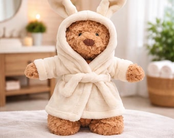 Cute Bunny Hood Teddy Bear 22cm – Bartholomew Bear Bathrobe Plush, Soft Stuffed Toy, Perfect Gift