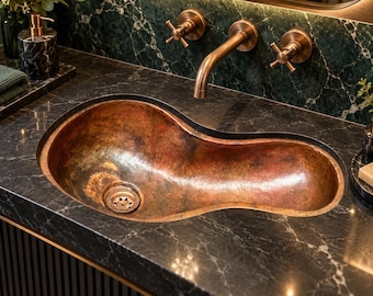 Hand Hammered Copper Sink, Organic River Shape Undermount Bar Basin