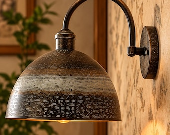 Vintage copper wall sconce, rustic dome farmhouse light fixture