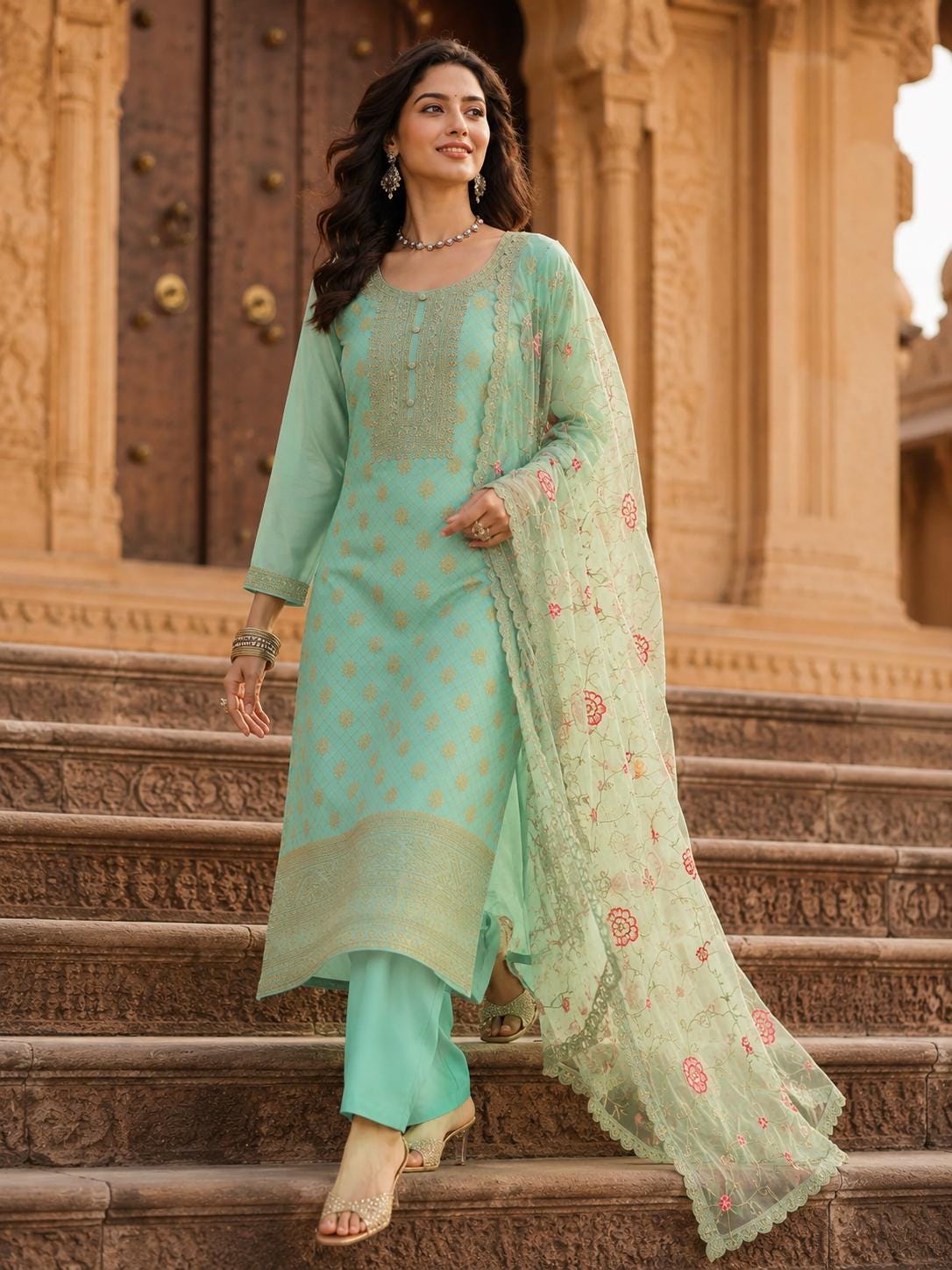 light green mehndi dress Bridal Mehndi Dress With Mixed Embroidered Work all over – BridalLehenga