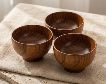 3 Holz Servierschalen, Rustikales Küchen Dekor Geschirr Set