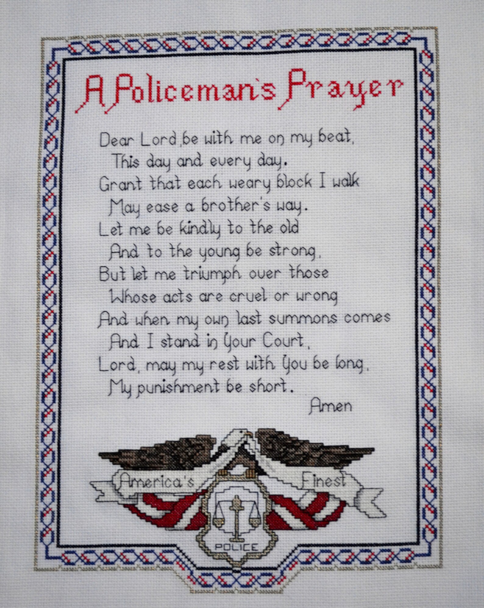 A Policeman's Prayer Finished Counted Cross Stitch Etsy
