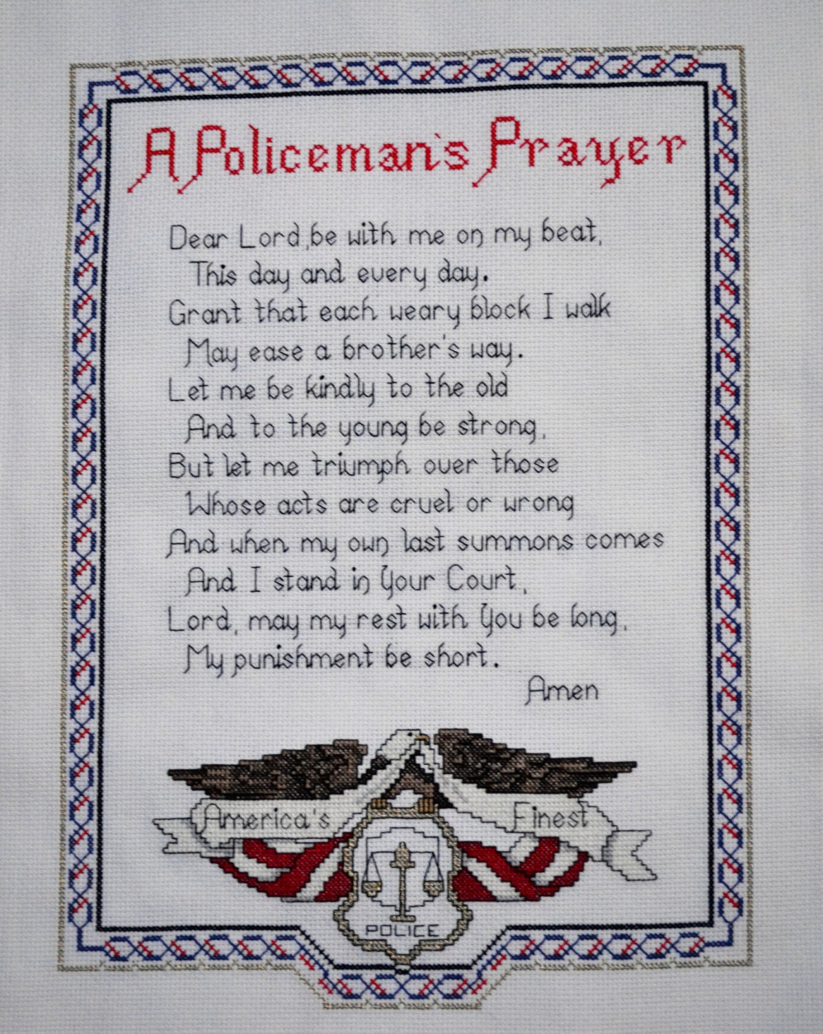 A Policeman's Prayer Finished Counted Cross Stitch Etsy