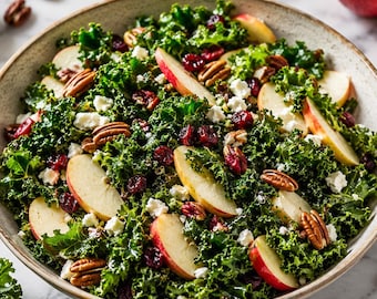 Recept pdf met appel-boerenkoolsalade, eenvoudige zelfgemaakte herfstsalade, vers comfortvoedsel (digitale download)