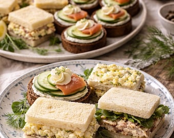 Recept Engelse theebroodjes | Klassieke vulling met komkommer, zalm en eiersalade (digitale download)
