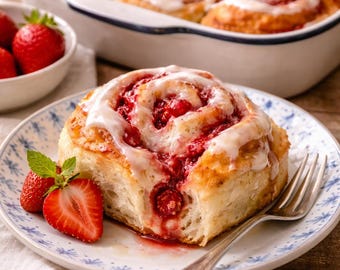 Recept pdf met aardbeienbroodjes | Zachte zoete broodjes, roomkaasglazuur (digitale download)
